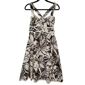 Yves Cossette Depeche Mode VTG Brown White Floral Cotton Midi Dress Size 8 NEW